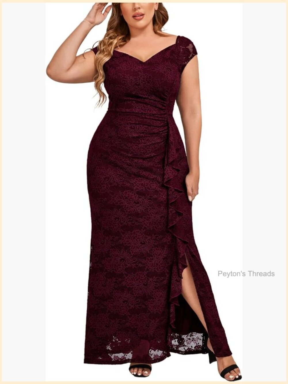 Plus Size Lace Off Shoulder Side Split Maxi Dress